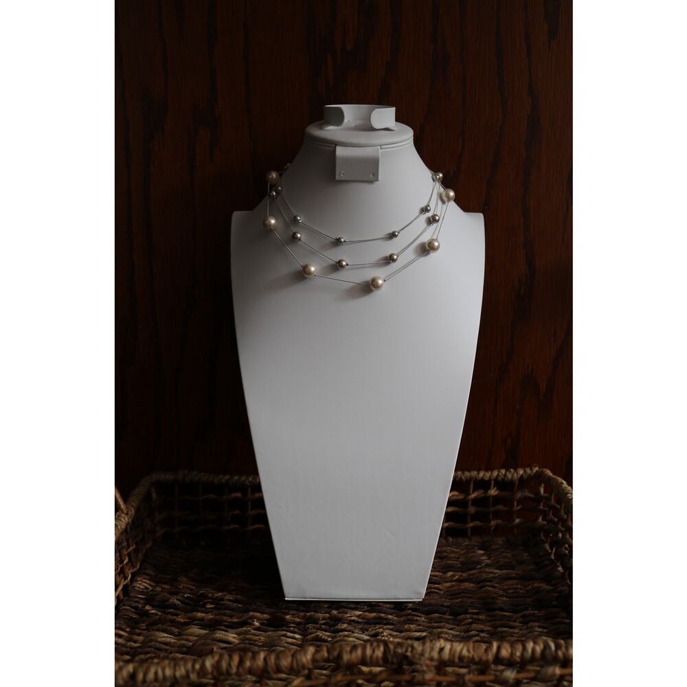 Faux PEARL Three Strand Necklace Womens Cream Pink 9in Rondelle Spacers Elegant - Picture 2 of 8